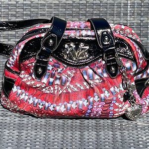 Kathy Van Zeeland Red & Black Abstract Satchel Shoulder Tote Bag